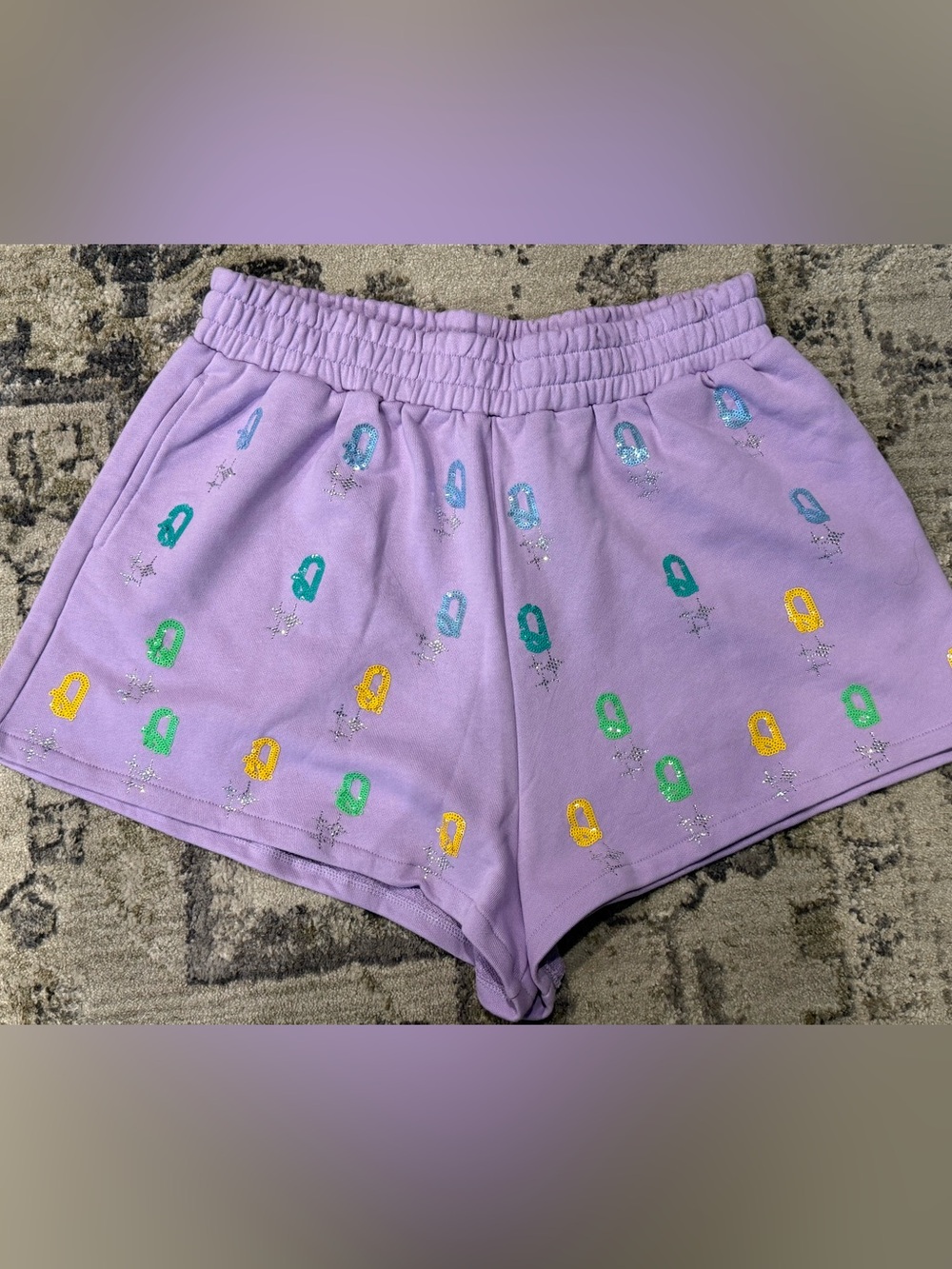 QUEEN OF SPARKLES Lavender “Q” All Over Shorts